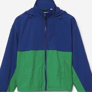 Blue and Green Colorblock Windbreaker Hooded Jacket
